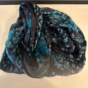 Handmade Silk Scarf Wrap Shawl Lightweight Black Blue Teal Paisley Shibori OOAK